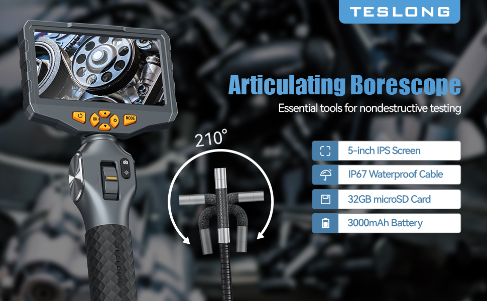 Teslong Inspection Camera, 5 Inch IPS Articulating Endoscope Camera