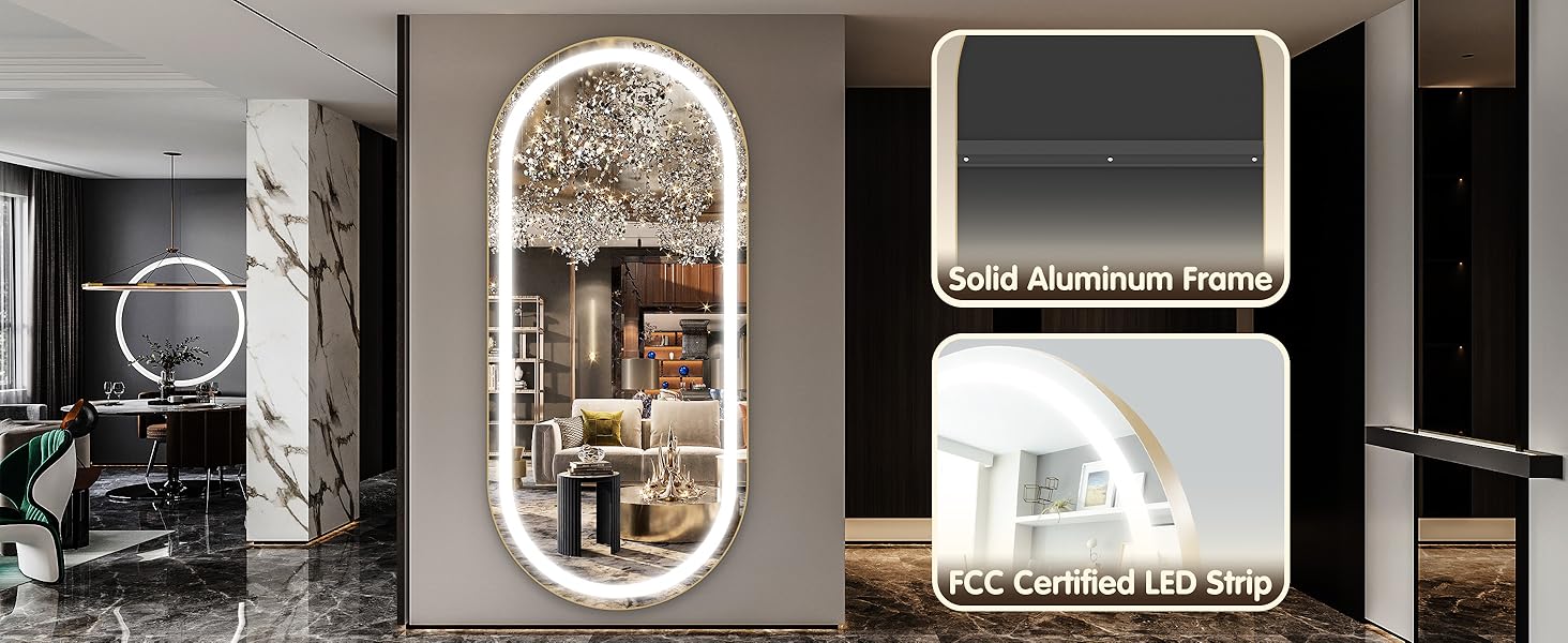 FENNIO Full Length Mirror with Lights, 80" x 36" LED Full