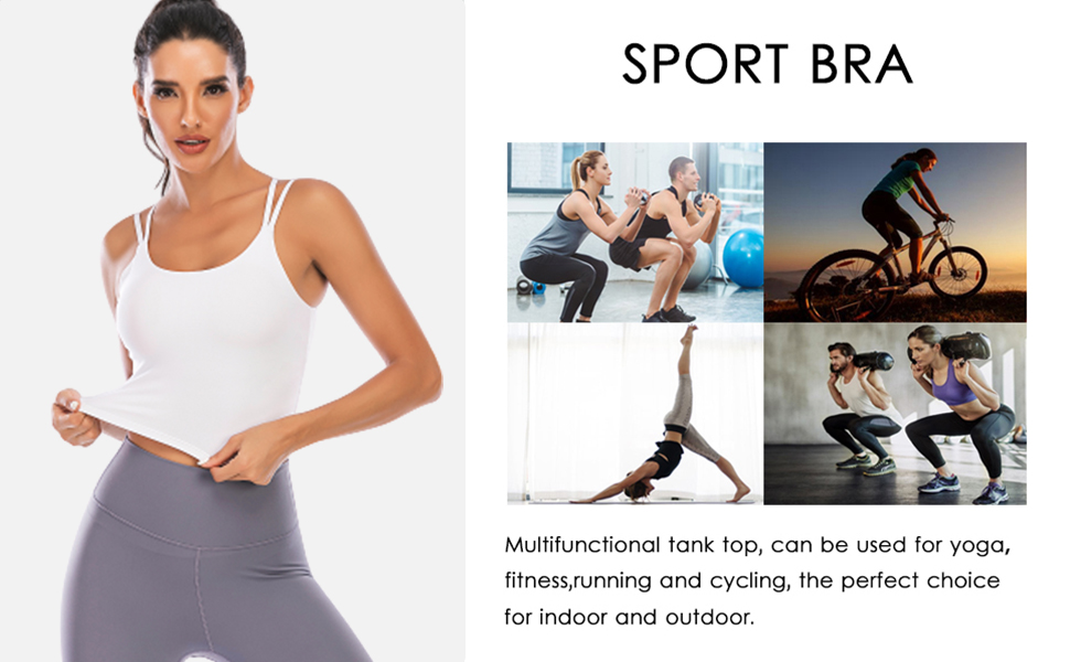 ZAIQUN women sports bra longline crop tank top padded workout running yoga crop top built in bra