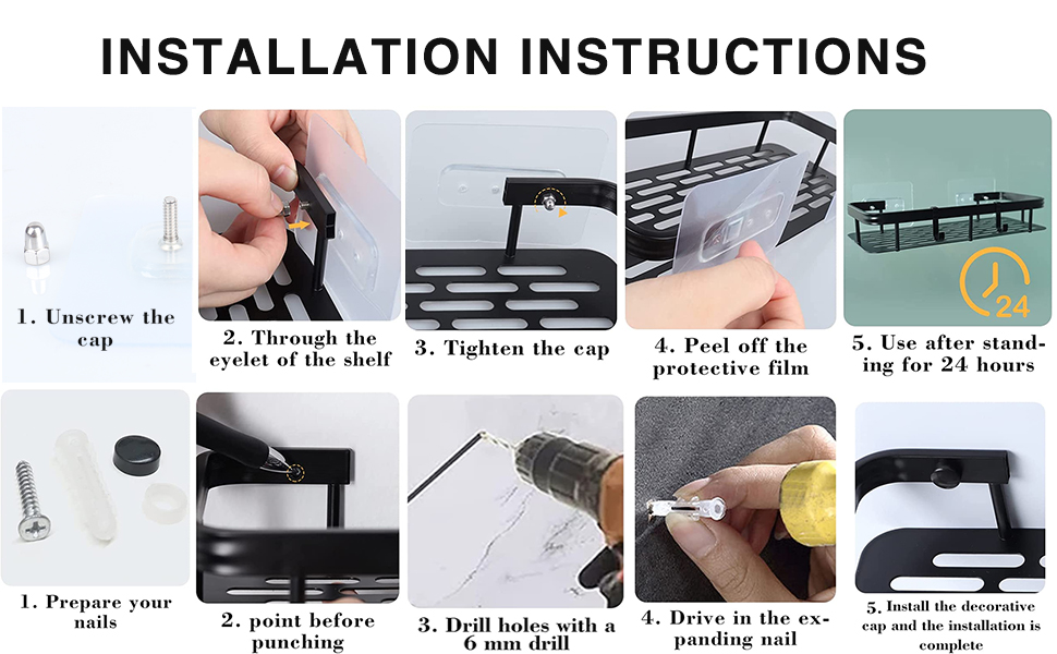 Winric Shower Caddy with 4 Hooks for Hanging Razor and Sponge Adhesive