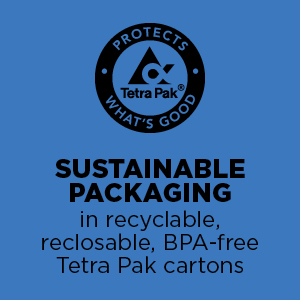 Sustainable packaging in recyclable, reclosable, BPA-free Tetra Pak cartons.