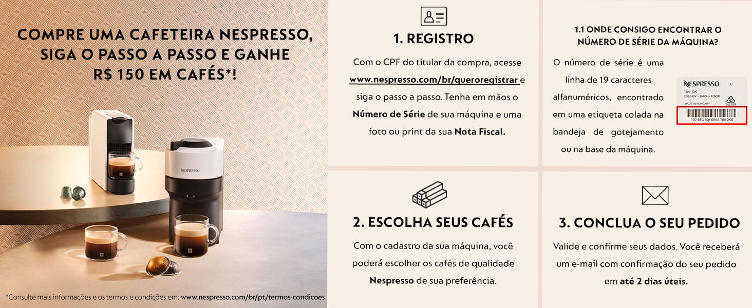 Compre uma cafeteira Nespresso e ganhe R$ 150 em cafés