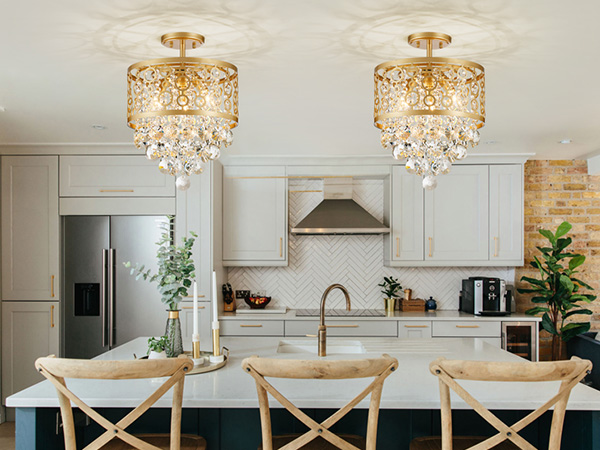 WUZUPS Crystal Drum Chandelier Flushmount Ceiling Light