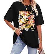 ADOREJOY Oversized Tshirts for Women Crewneck Summer Short Sleeve Loose Graphic Basic Tees