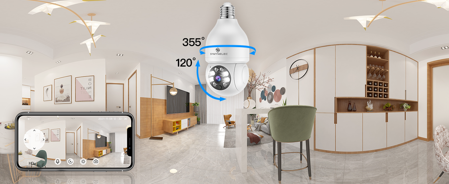 Light Bulb Security Camera Wireless, SYMYNELEC 2.4GHz WiFi 1080P Smart