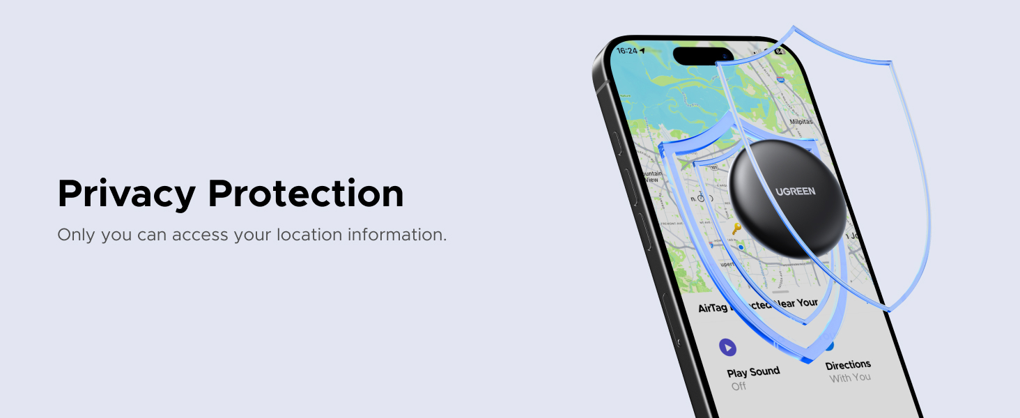 Text reads 'Privacy Protection'. Smartphone display showing map interface with privacy screen protector demonstration.