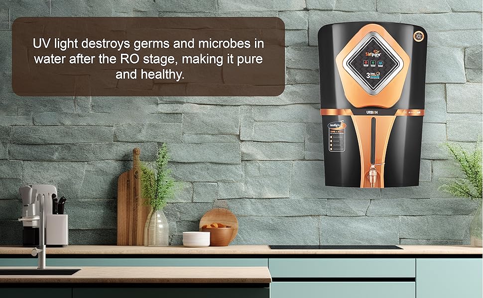 UV ligh destroys germs and microbes in water after the RO stage