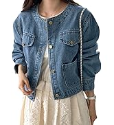 Omoone Women's Denim Jacket Long Sleeve Crop Button Down Jean Coat with Pocket