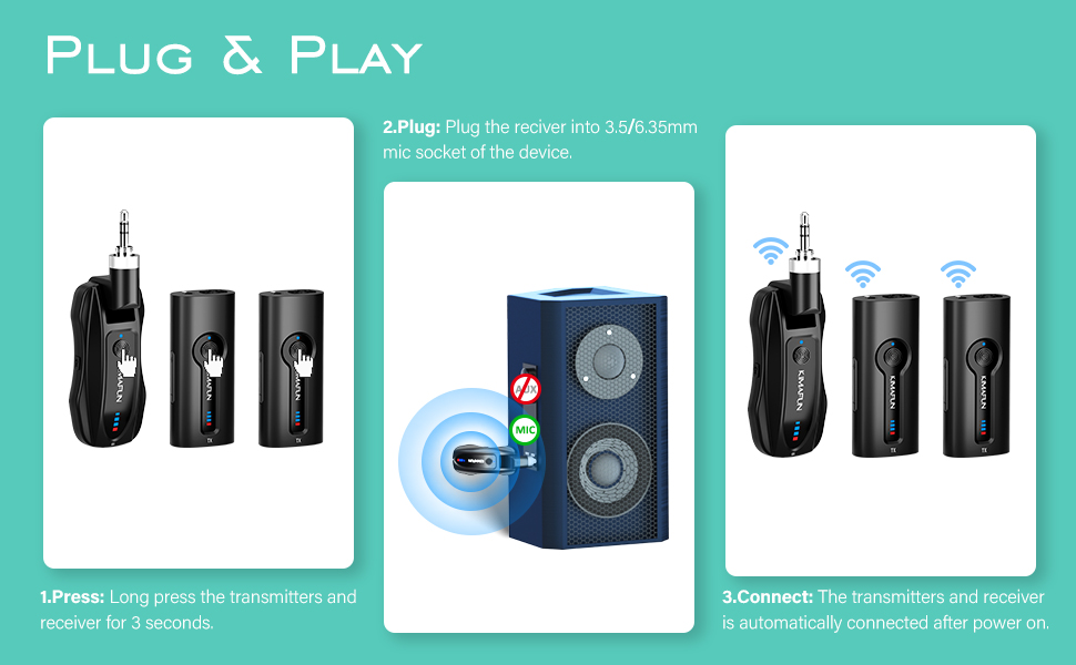 KIMAFUN 2.4GHz Dual Wireless Lavalier Microphone,2 People Sound Amplifying Wireless Lapel Mics