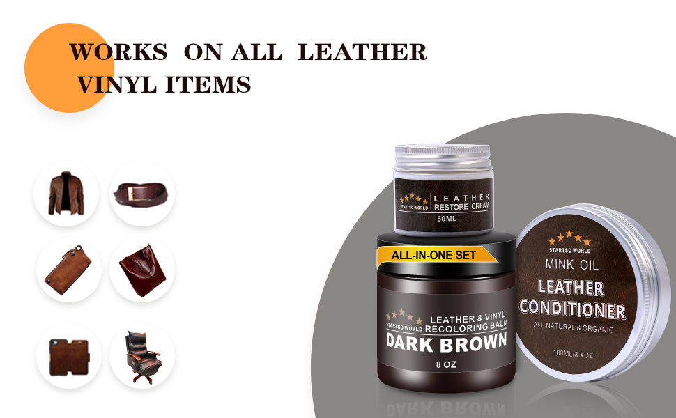 Leather Recoloring Balm Mink Oil Leather Restore Cream, Dark Brown Leather Repair Kit for