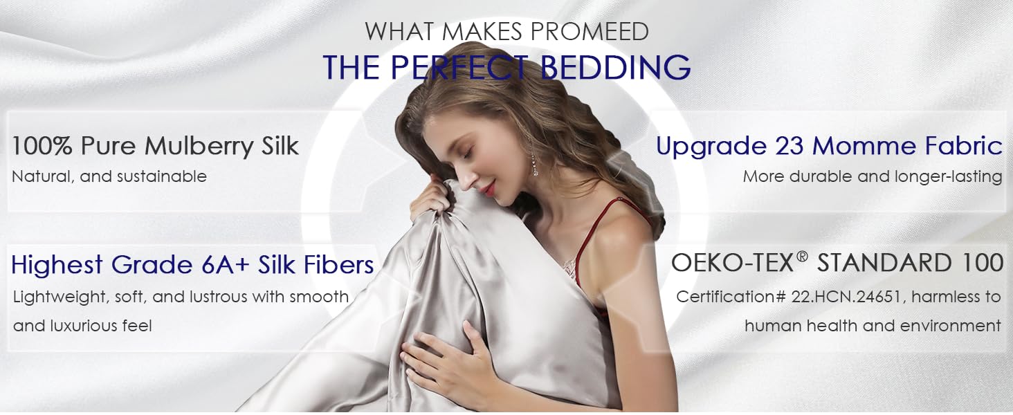 PROMEED 100 Silk Sheets Set 3pcs with 23 Momme Mulberry