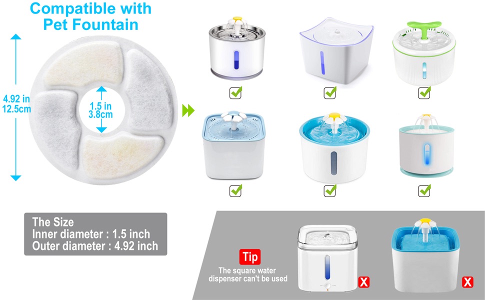 8 Pack Cat Water Fountain Replacement Filter Ion Exchange Resin, and