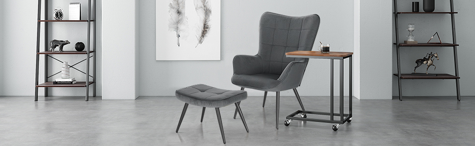 WOLTU Poltrona Imbottita Con Pouf Poggiapiedi Sedia Poltroncina Relax In Velluto Crema 18 SKS28