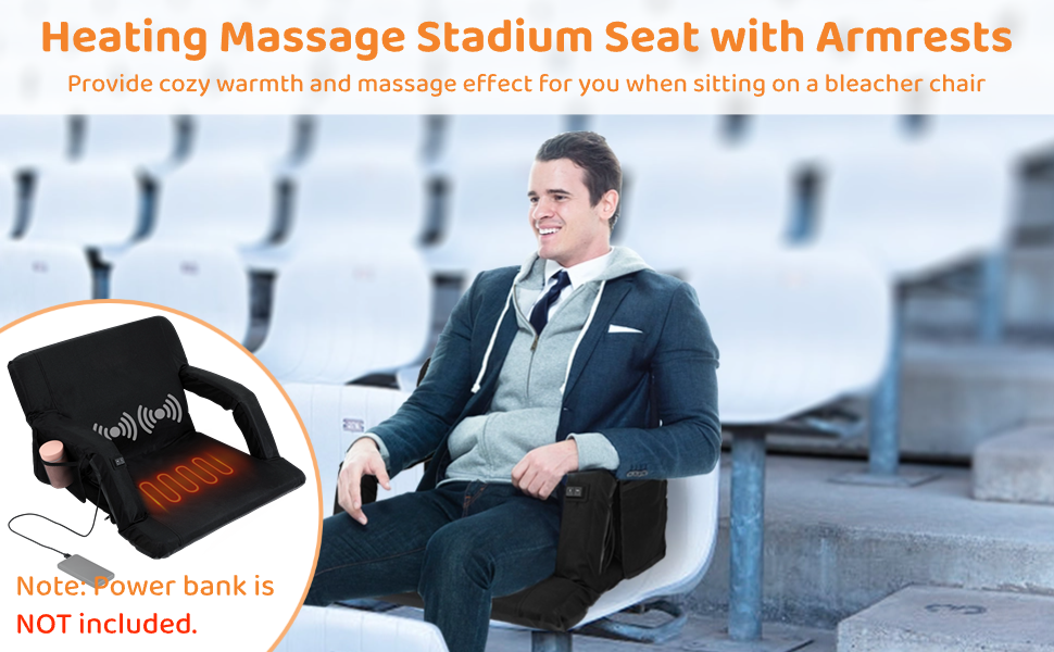 Heating Massage Stadium Seat, Reclining Bleacher Chair with