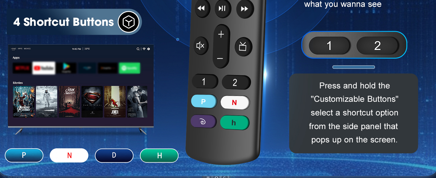 Text reads '4 Shortcut Buttons'. Product interface showing buttons and controls for what appears to be an electronic device.