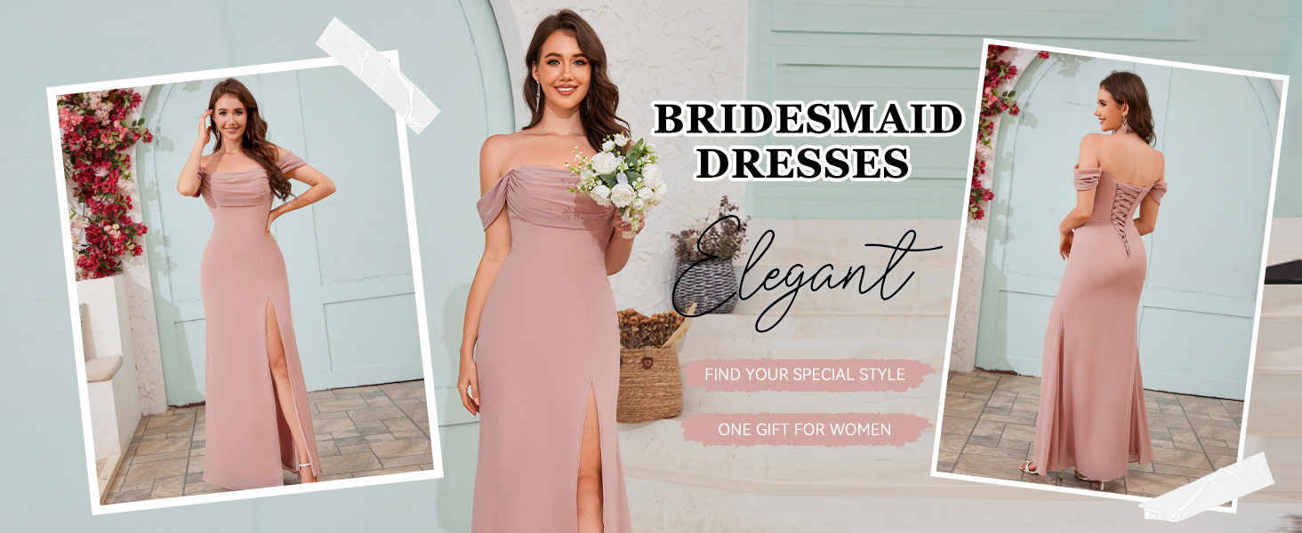BOLENSYE Formal Dresses for Women Off the Shoulder Chiffon Evening Gown 