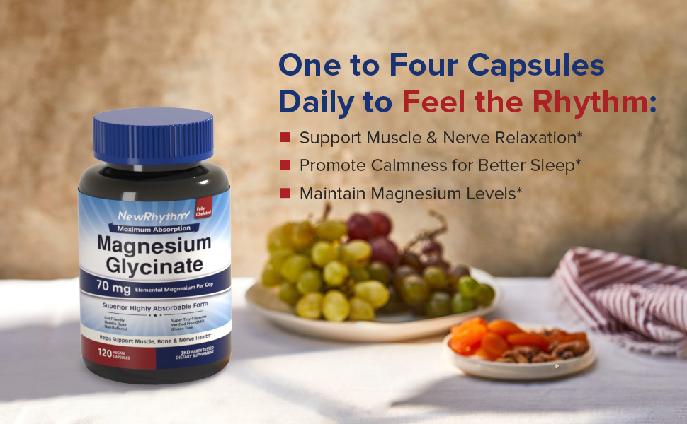 NewRhythm Magnesium Glycinate is made in the USA and free of gluten.