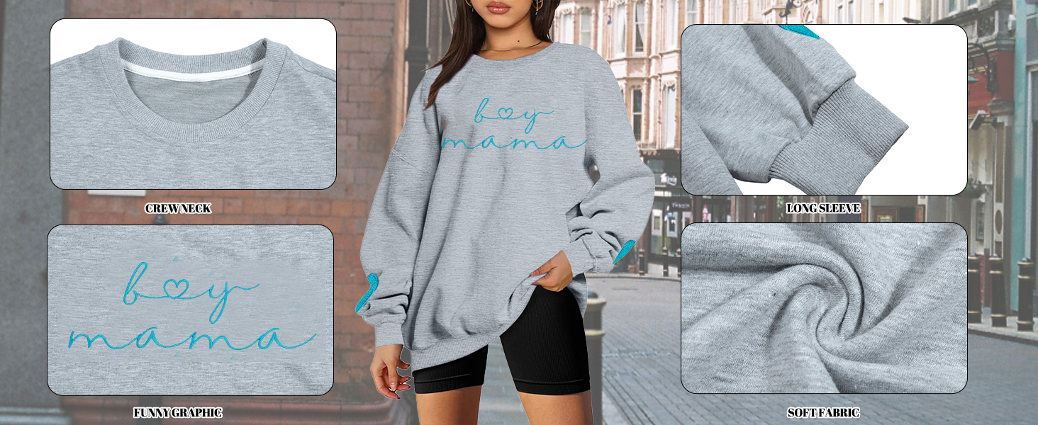 oversized mama crewneck sweatshirts boy mama embroidered shirts girl mom sweatshirts momma tops