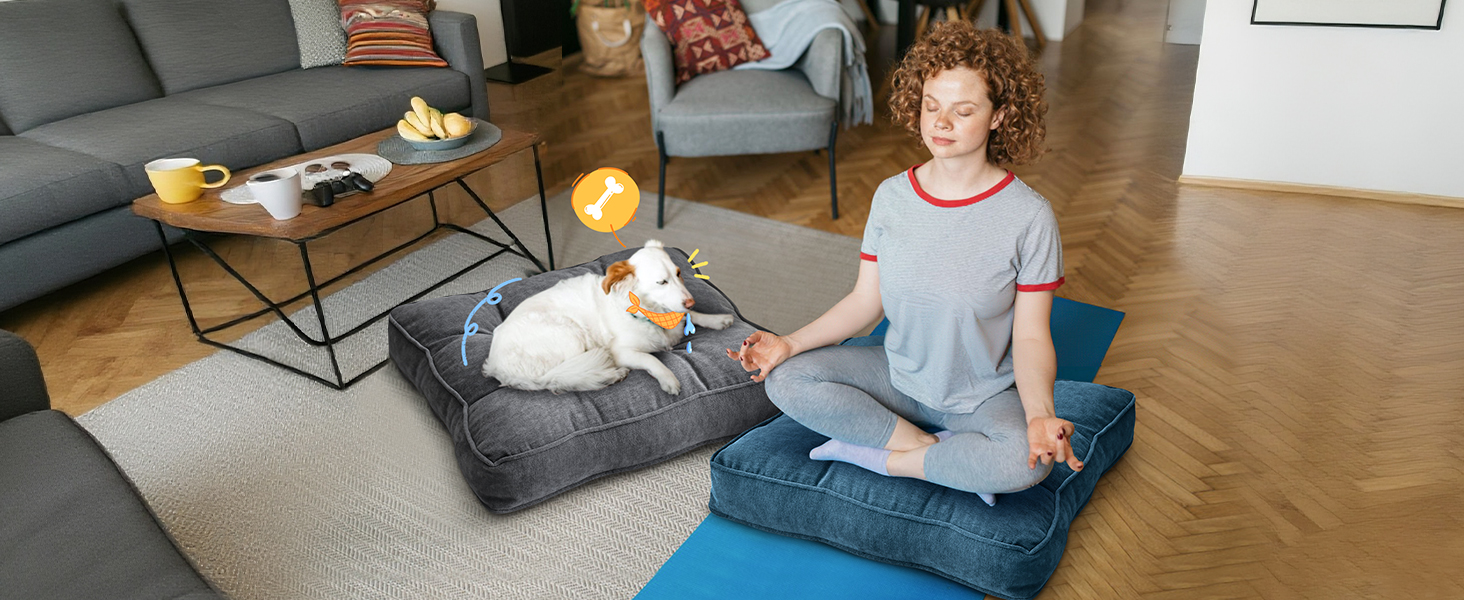 large meditation cushions and yoga pillows for adults sitting on floor