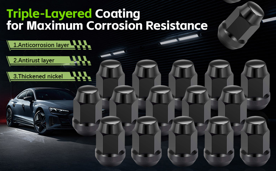 20Pcs M12x1.50 Thread - Black Closed End Bulge Acorn Style Lug Nuts