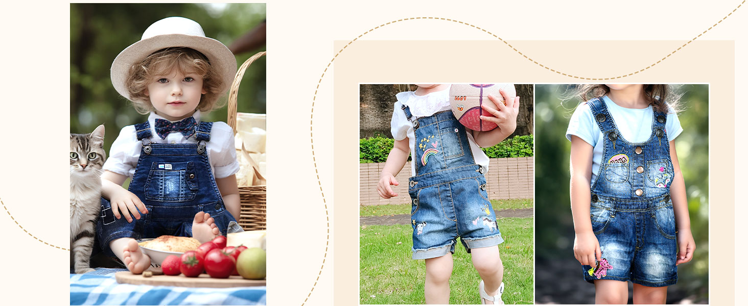 KIDSCOOL SPACE Baby & Little Girls/Boys Denim Overalls Shorts