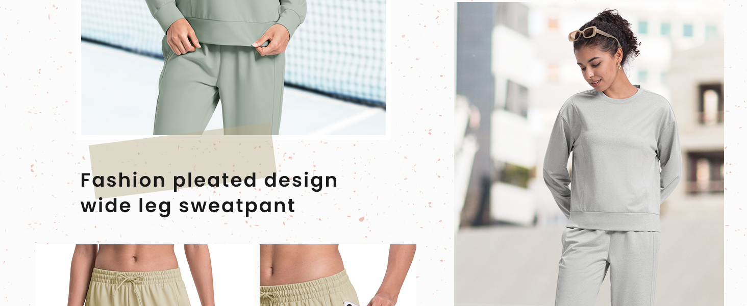 womens sweatshirt and joggers worn separately, pleated design athletic casual winter fall spring