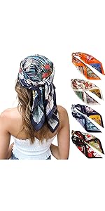 Silk Feel Satin Square Scarves floral hair scarves hair bandanas neckerchief for women pocket square