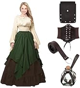 Women's Renaissance Costume Dress with Corset Belt, Potion Bottle, Pouch, Medieval Cosplay Outfit...