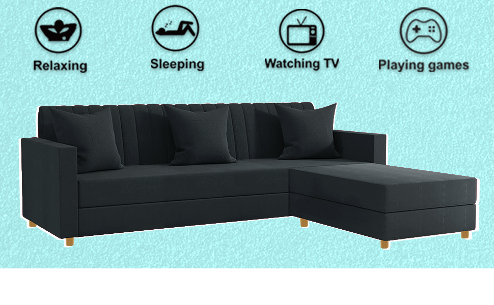 4 Seater L Shape wooden blue