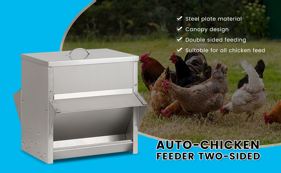 BREUAILY 25kg Automatic Chicken Feeder Galvanized Poultry Feeder with Lid and Stopper No Waste