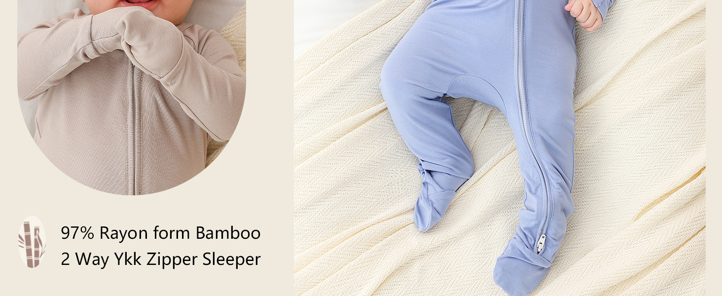 baby boy footie pajamas 0-3 months infant newborn viscose from Bamboo Sleeper Zipper footie romper