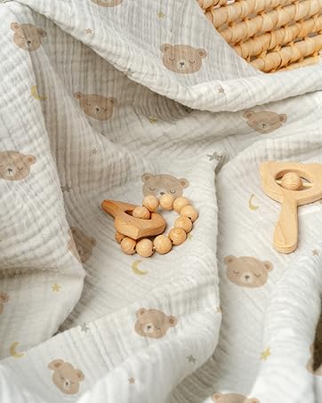 SANDJEST Minky Blankets with Muslin and Dotted Fleece