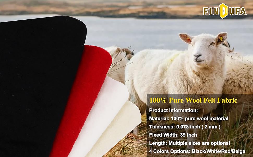 18" x 39" Wool Craft Felt Fabric, Merino Pure Wool Sheets