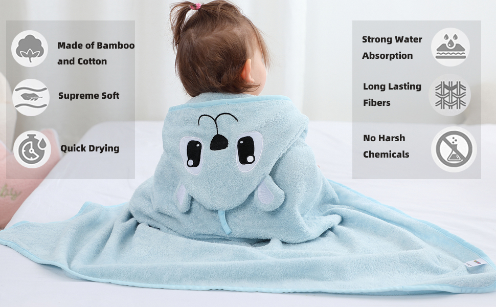 Hilmocho Baby Hooded Bath Towel Organic Bamboo Swimming Shower Beach
