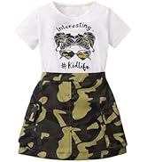 WDIRARA Girl's 2 Piece Outfits Letter Graphic Print Short Sleeve T-Shirt and Camo Print Cargo Ski...