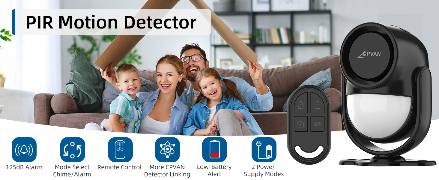 CPVAN Indoor Motion Sensor Alarm with Siren, Wireless Infrared DIY PIR Motion Detector Burglar