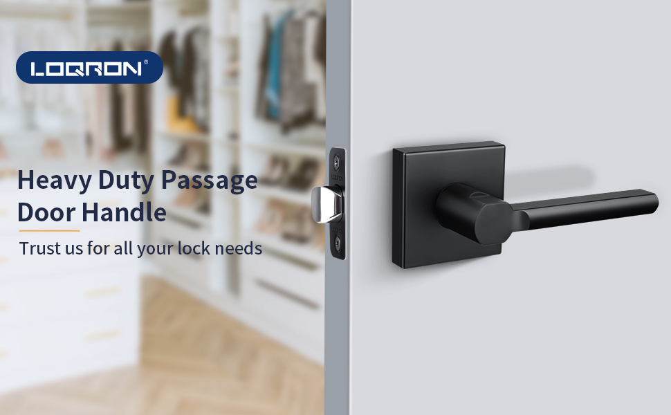 LOQRON Keyless Door Lever Square Heavy Duty Passage Door Handle No Lock