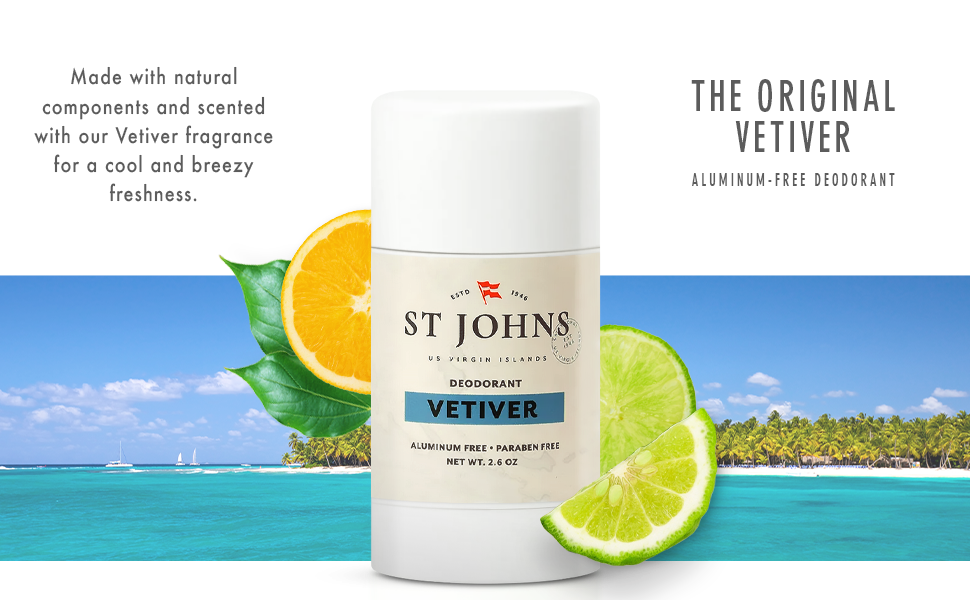 St Johns, Deodorant, Vetiver, Lime, citrus, sandalwood, patchouli, Men
