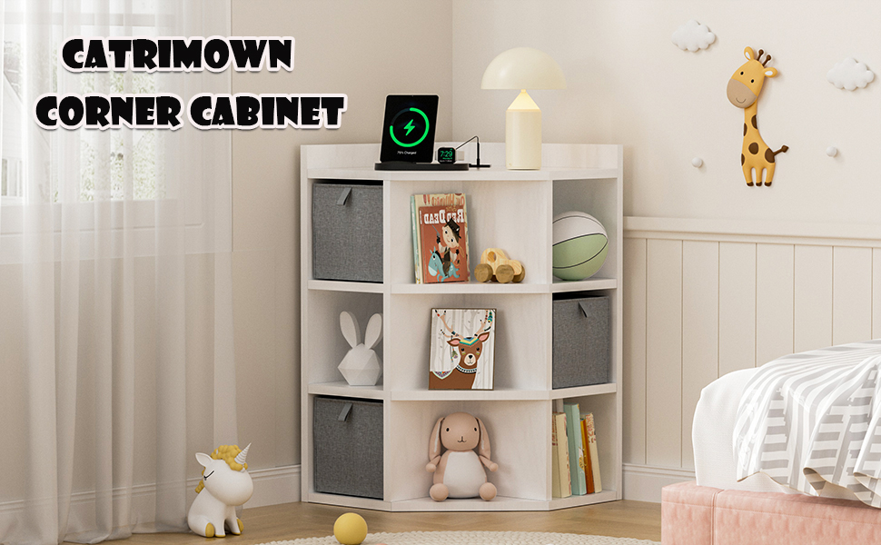 Corner White Corner Storage with USB Ports