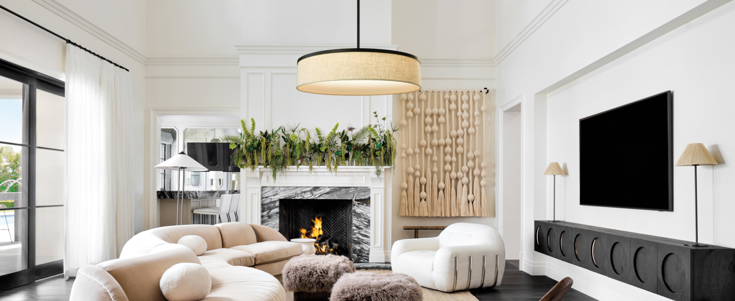 Black Drum Chandelier Modern White Fabric Chandeliers Dining Room Kitchen Island Foyer Bedroom