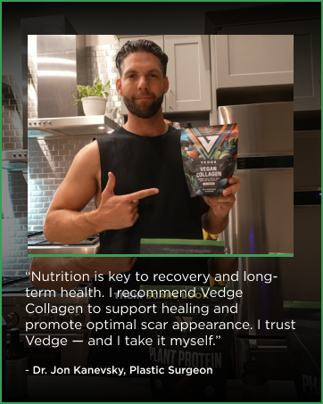 Doctor holding Vedge Vegan Collagen for healing, recovery, and scar support