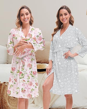 Maternity Robe and Baby Swaddle Blanket Set
