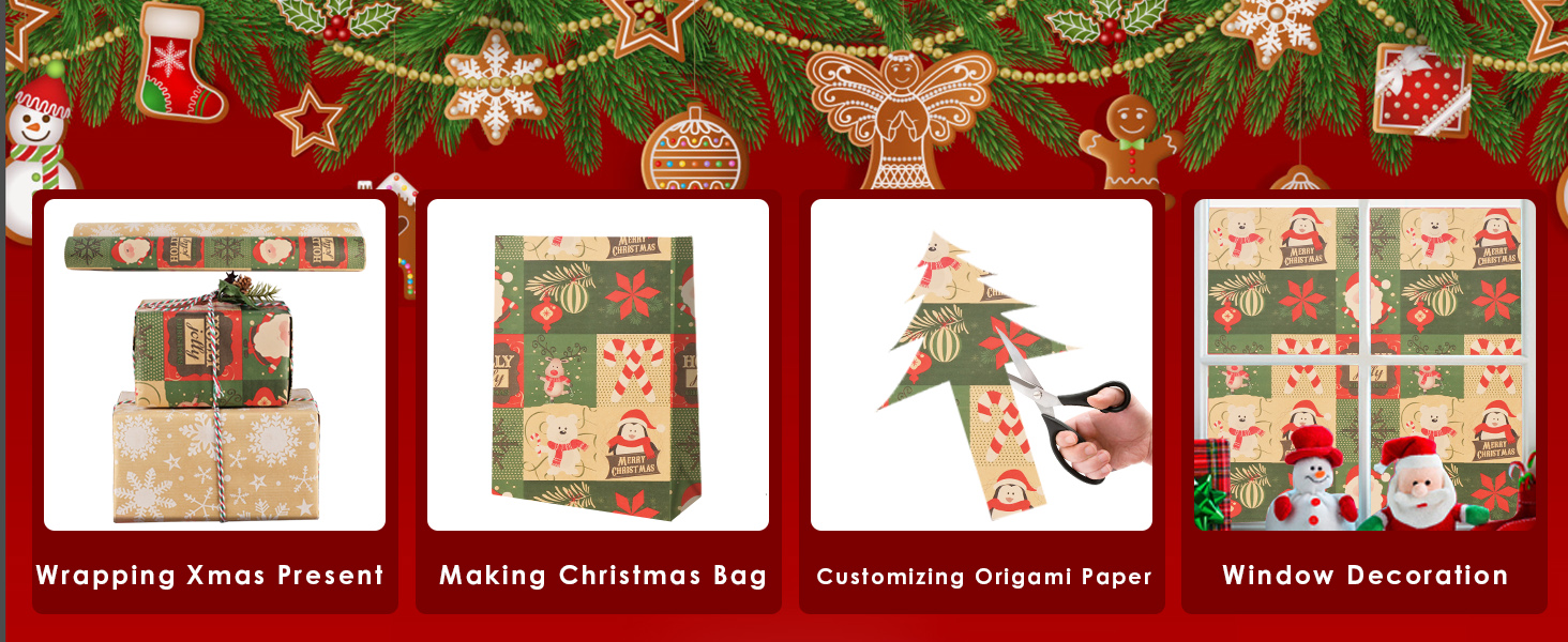 AhfuLife 3 Rolls Christmas Wrapping Paper 23.6 Inch × 21.
