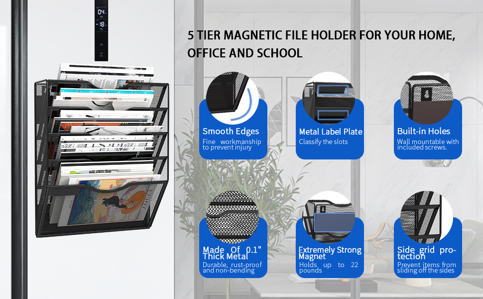 Amazon.com : LQPAFZ 5-Tier Magnetic File Holder, No Drilling ...