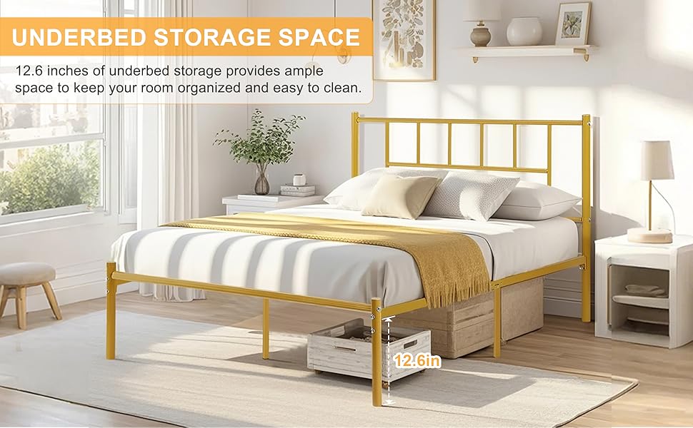 VECELO Full Metal Platform Bed Frame with Headboard, Heavy