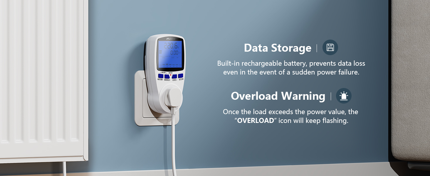 Maxcio Power Meter Energy Monitor Dual Tariff with Backlight LCD