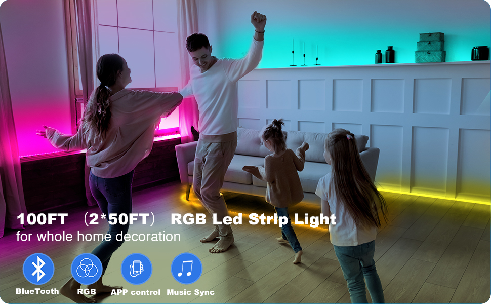 DAYBETTER Led Strip Lights 100ft 30m(2 Rolls of 15m) Smart Light Strips