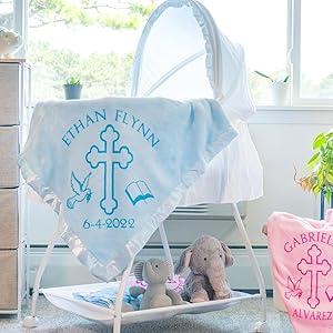 Personalized Baptism Baby Blanket for Boy or Girl - Blue or Pink