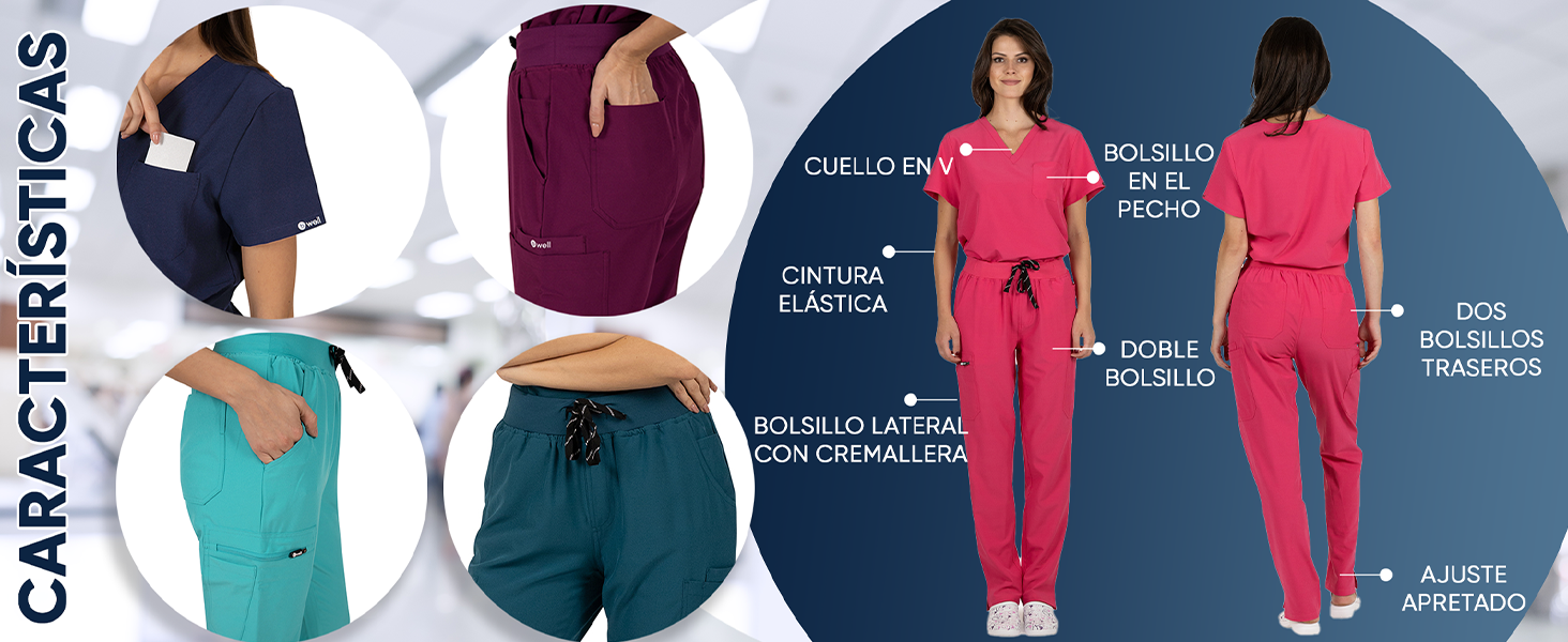 Com vários bolsos e detalhes de design, está disponível em diversas cores, incluindo azul-marinho, bordô e azul-petróleo. Inclui imagens em close-up de
