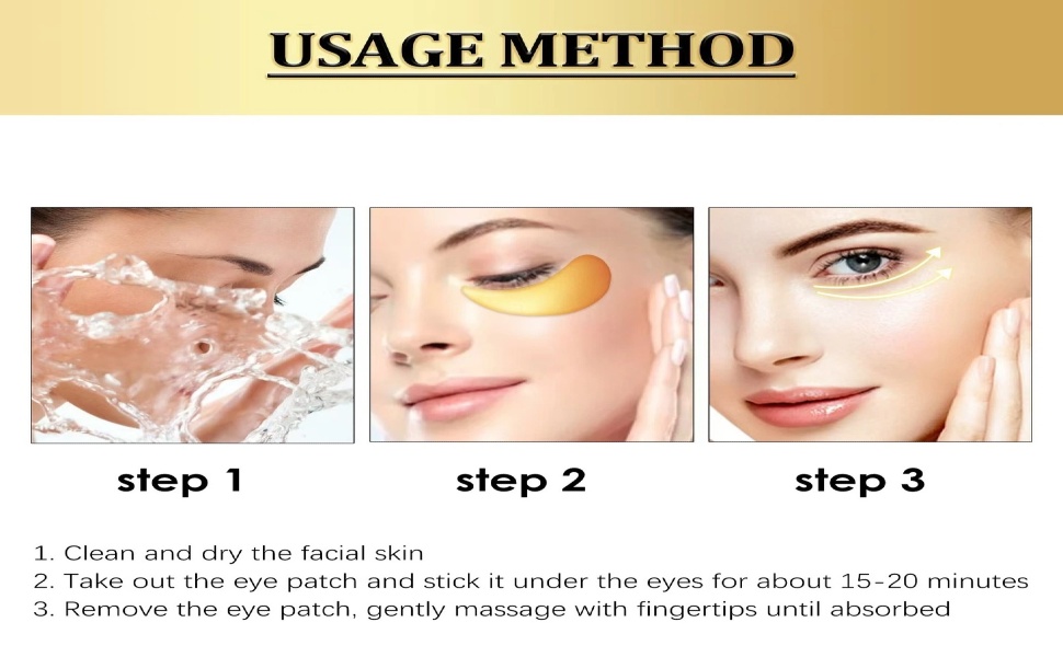 24K eye mask patch, eye care, reduces wrinkles, puffiness, eye bags, and dark circles.
